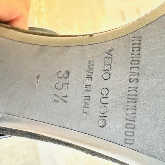 Nicholas Kirkwood Sandals Womens 5.5 Black Suede Heel Ankle Strappy Dress Pearl - Picture 11 of 12